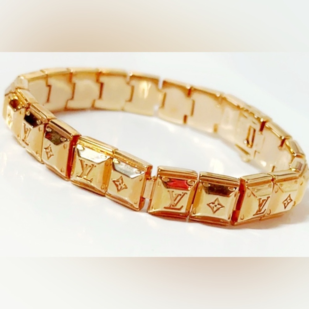 AUTHENTIC Louis Vuitton Brasle Nanogram Gold Tone Tennis Bracelet in a LV Box - Picture 7 of 10